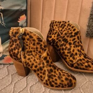 Boden Brown Leopard Ankle Boots